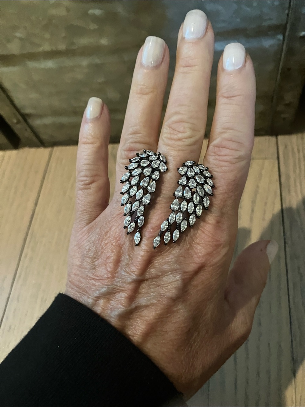 Crystal Wing Cluster Rings in Silver Tone